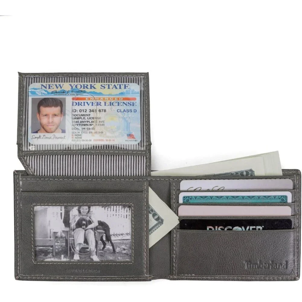 Mens Leather Wallet With Attached Flip Pocket, Grey (Fine Break), One Size